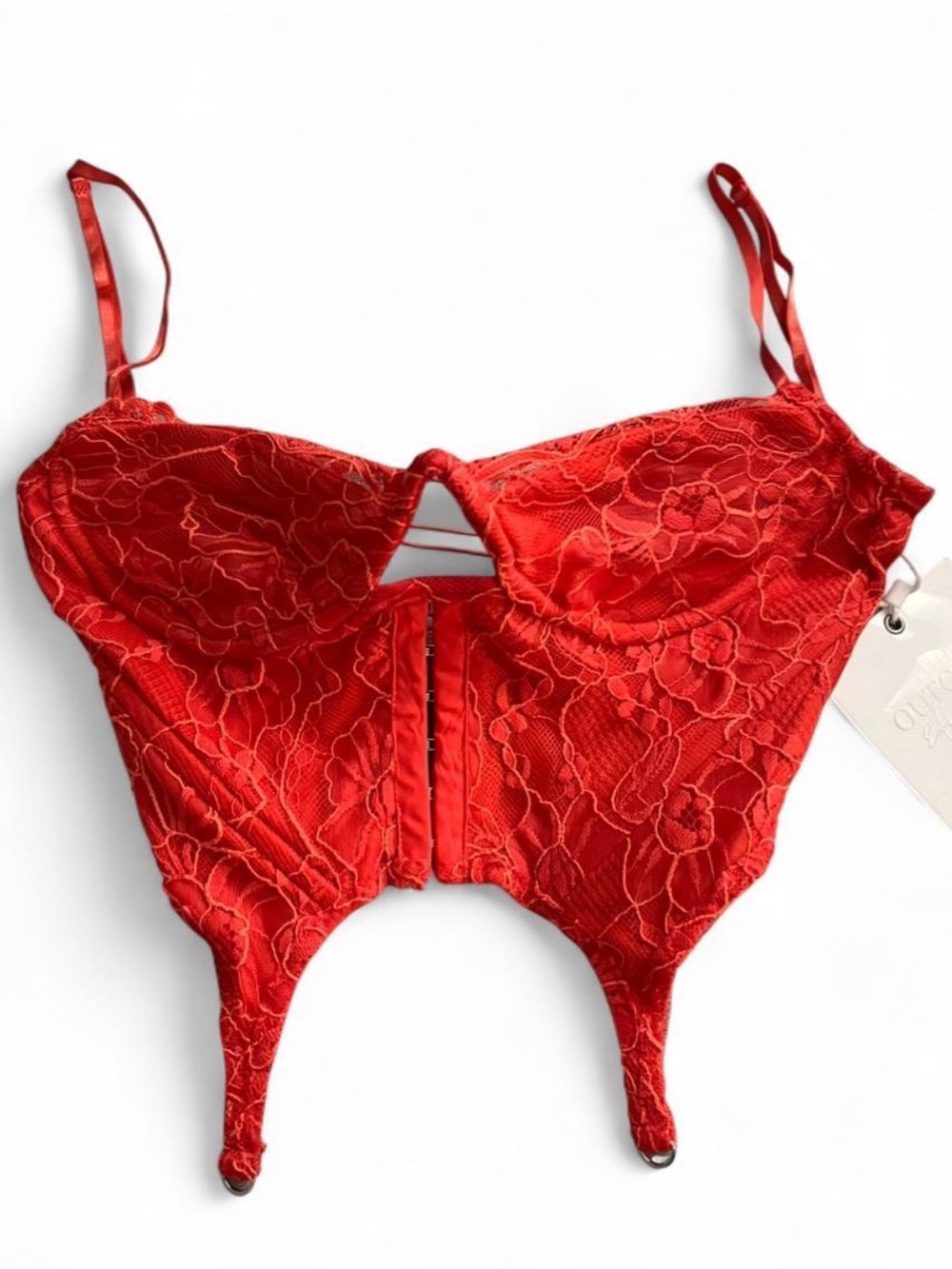 Red Lace Bustier Crop Top with Strappy Details